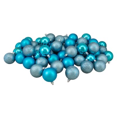 60ct Blue Shatterproof 4-Finish Christmas Ball Ornaments 2.5"