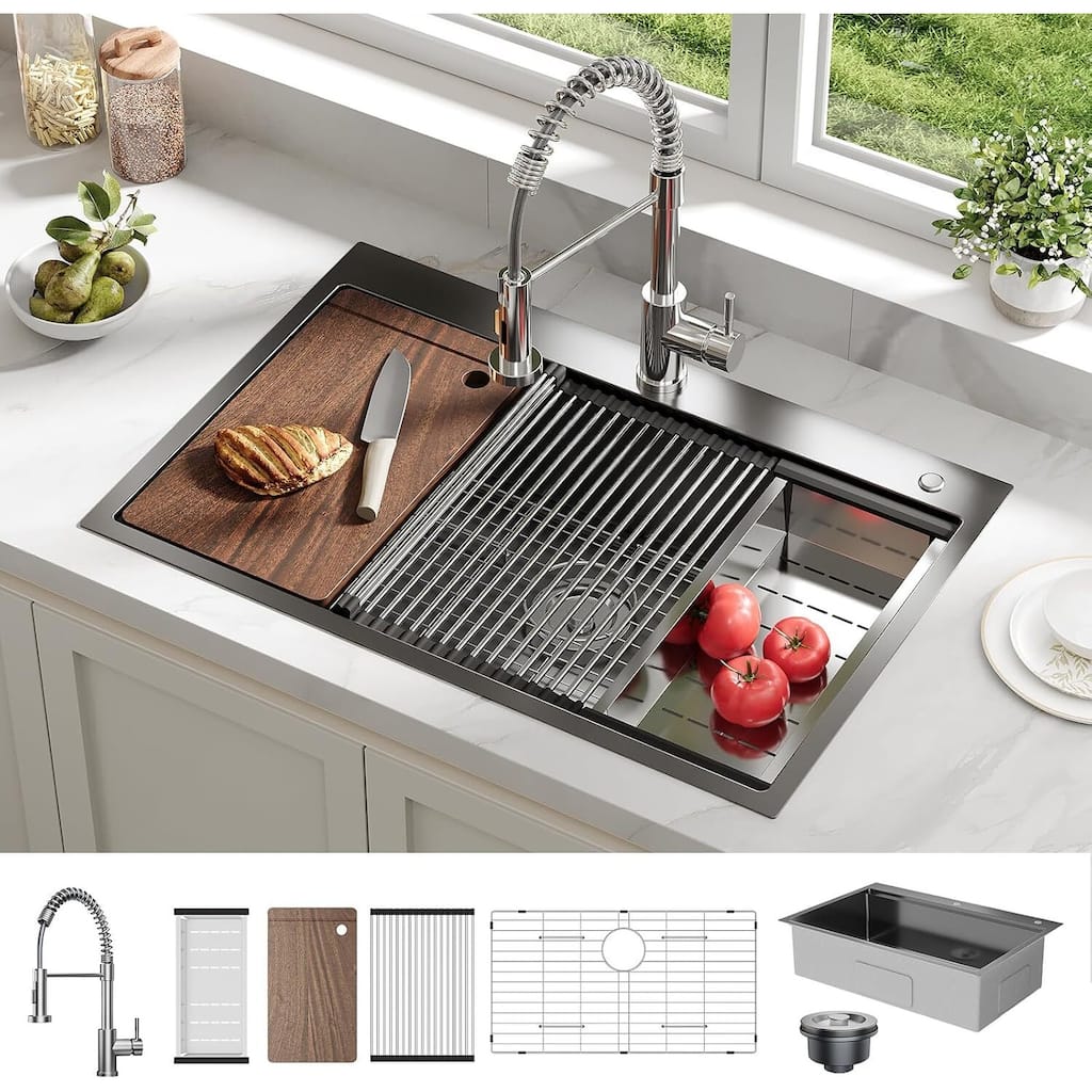 33"X22"X9" Undermount Kitchen Drop In Sink for Easy Installation with Faucet, Black