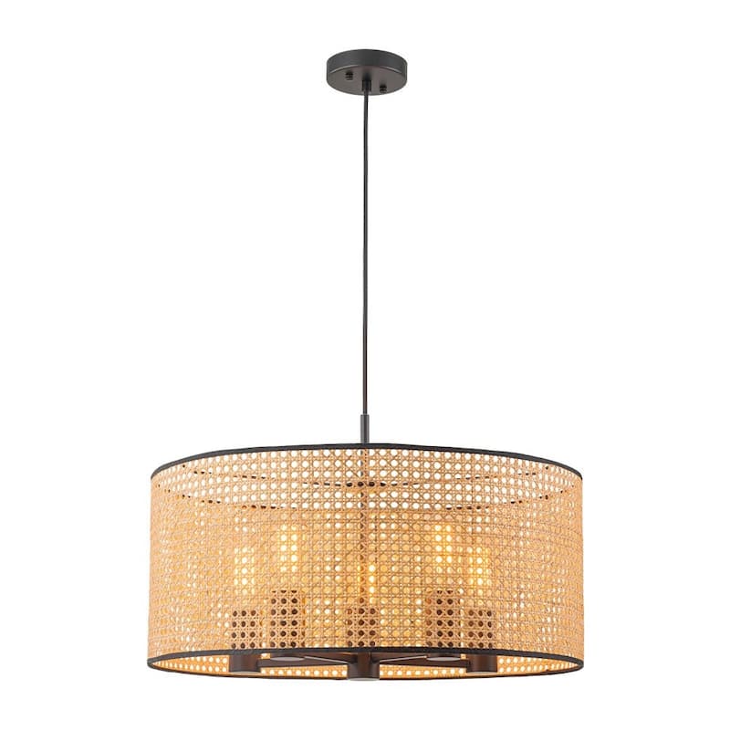 Vintage Natural Handmade Rattan Drum Pendant