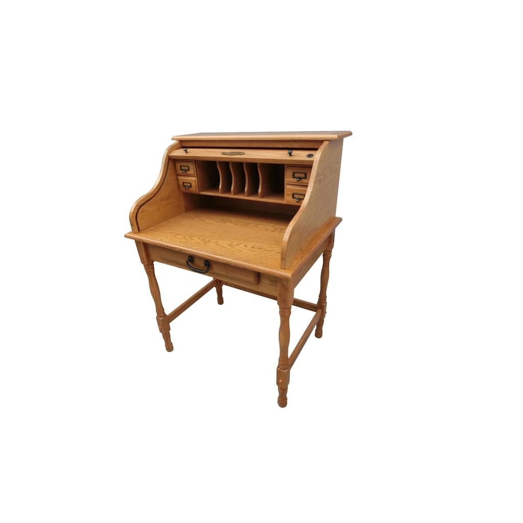 Rustic Harvest Oak Hardwood Mini Roll Top Desk
