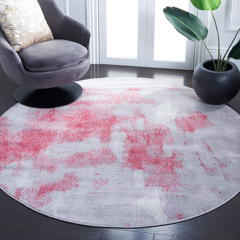 SAFAVIEH Skyler Kenzie Modern Abstract Watercolor Rug - 6'7" Round - Grey/Red
