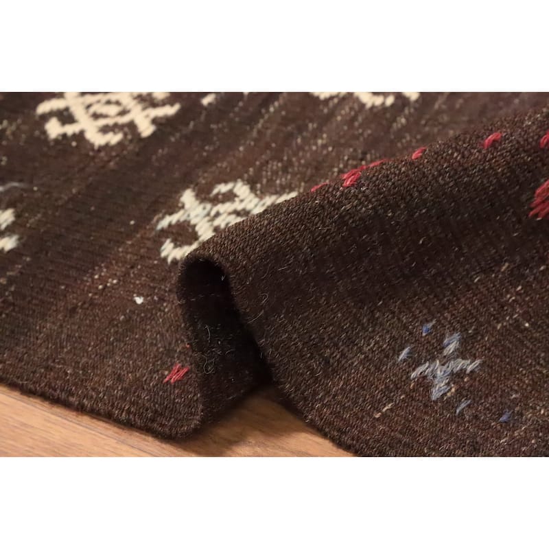 Hand Woven Oriental 100% Wool Carpet Southwestern Tribal Brown Kilim Runner Rug - 9' 3'' X 3' 6''