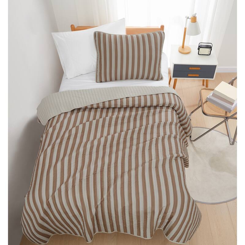 Truly Soft Weston Stripe Brown 3 Piece Quilt Set