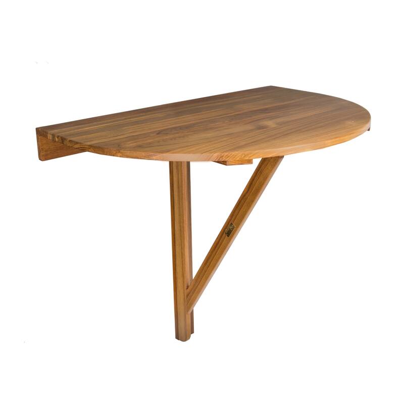 HomeRoots 24" Brown Half Round Solid Wood Folding Outdoor Balcony Table