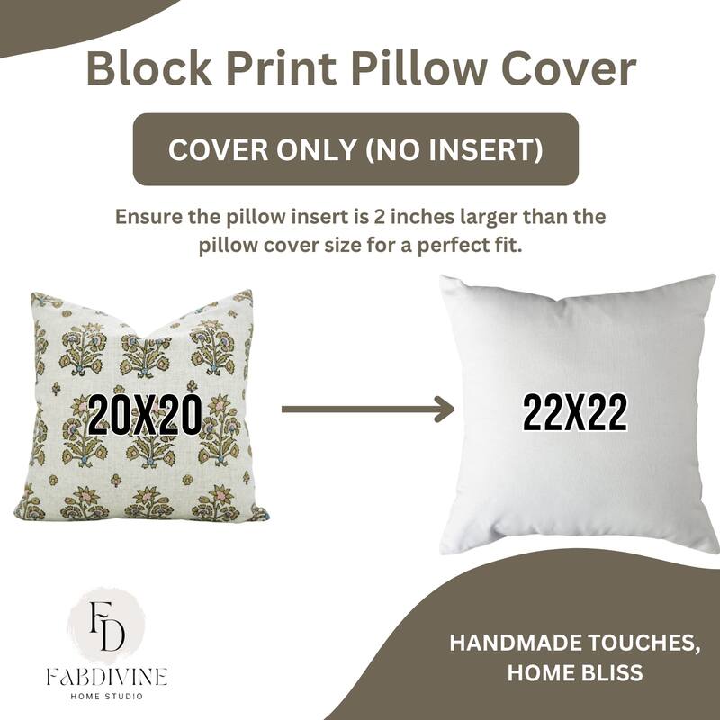 Fabdivine Floral Accent Linen Green Cushion Cover for Rustic Chairs or Bohemian Home Décor 12x20 Inch Farmhouse, Sadabahar
