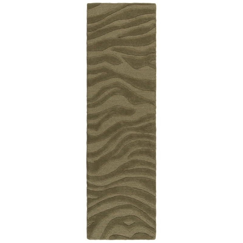 SAFAVIEH Handmade Ebony Ajka Zebra Wool & Viscose Rug - 2'3" x 8' Runner - Green