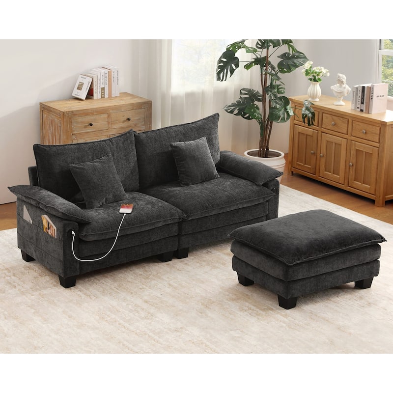 Living Room Furniture Sets, Modular Sectional Sofa Set with Ottoman for Living Room, Convertible Sofa Couch - Gray 2 Seats + 1 Ottoman