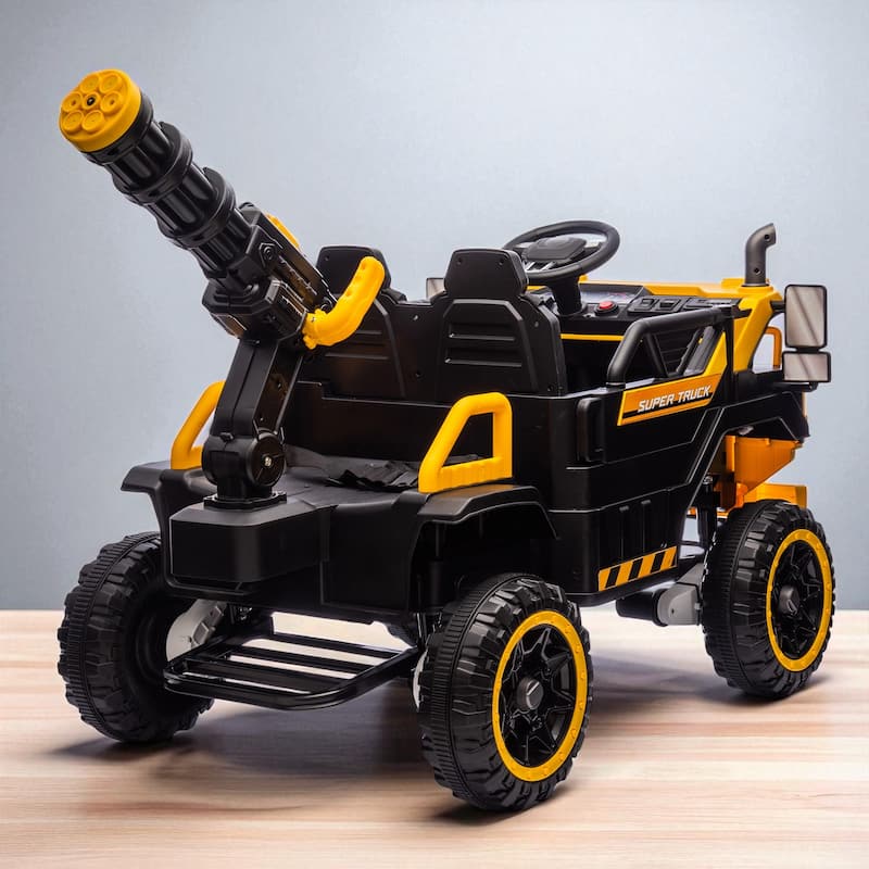 Kids Electric Ride-On Car, 3-Seater with 4 Motors, Parental Remote, Water Gun & Bluetooth MP3 - 3-Speed for Ages 3-8 - Yellow