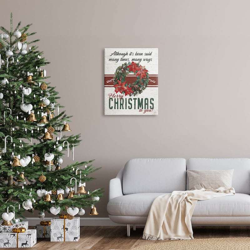 Stupell Merry Christmas To You Vintage Poinsettia Canvas Wall Art by Jo Moulton