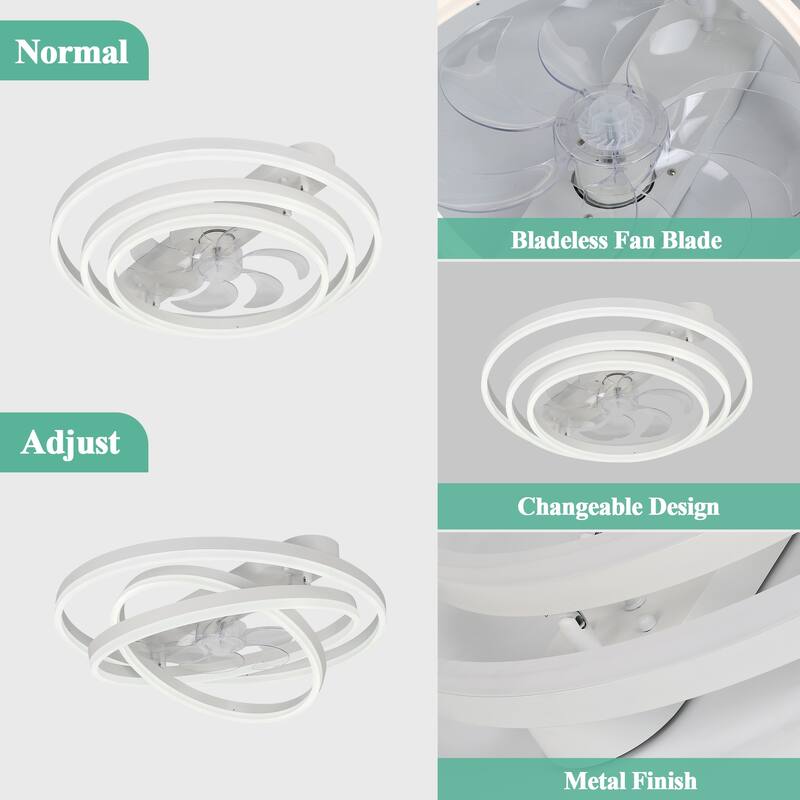 Cusp Barn 24 Inch Low Profile DIY Shape Ceiling Fan with Lights, Flush Mount Silent DC Motor Fandelier, Dimmable LED Lighting