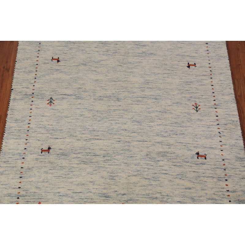 Beige Tribal Gabbeh Oriental Rug Hand-Knotted Wool Carpet - 3'11" x 5'9"