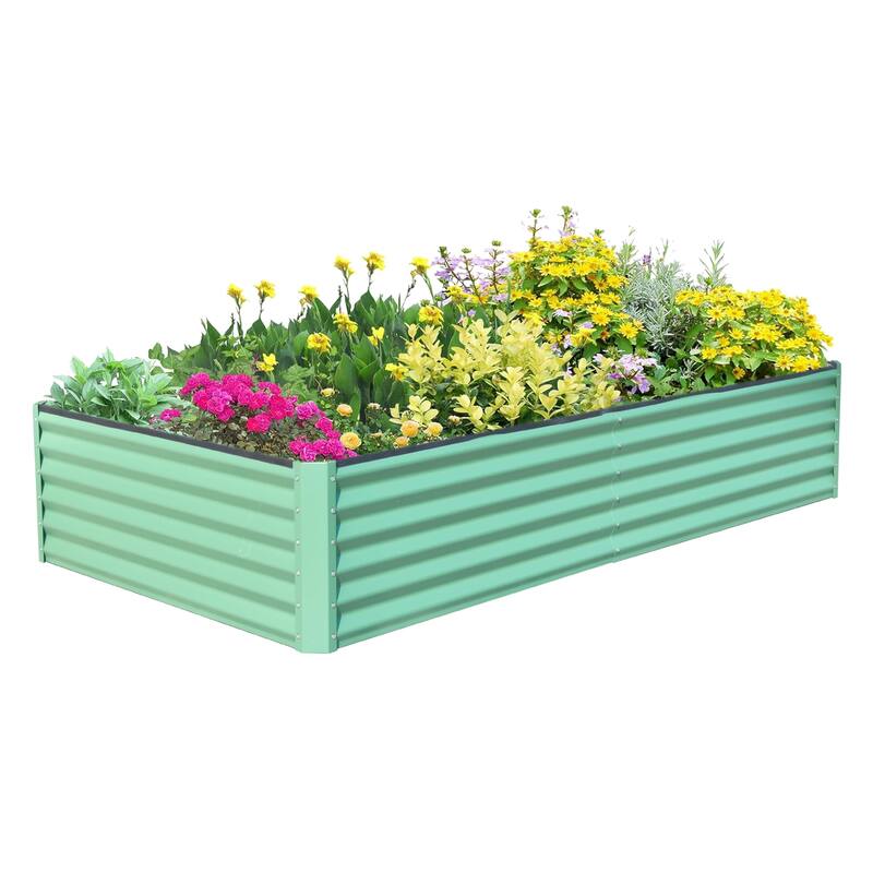 Modern Garden Bed Large Metal Planter with Support Rod Open Ended Base, for Gardening Vegetables Fruits Flowers - 8' x 10' - Green