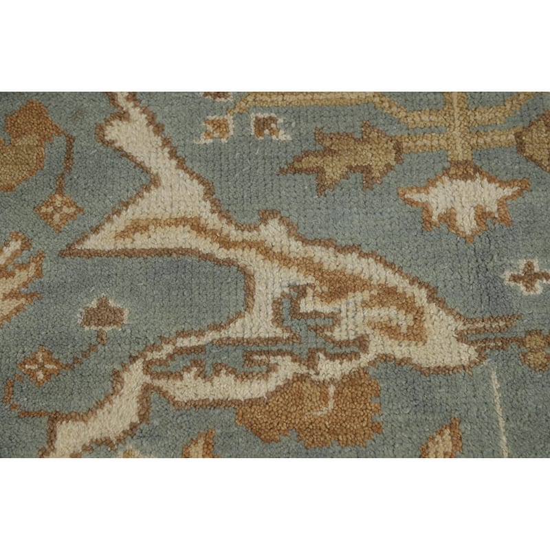 Oushak Indian Area Rug Hand-Knotted Blue Floral Wool Carpet - 6'2" x 9'0"