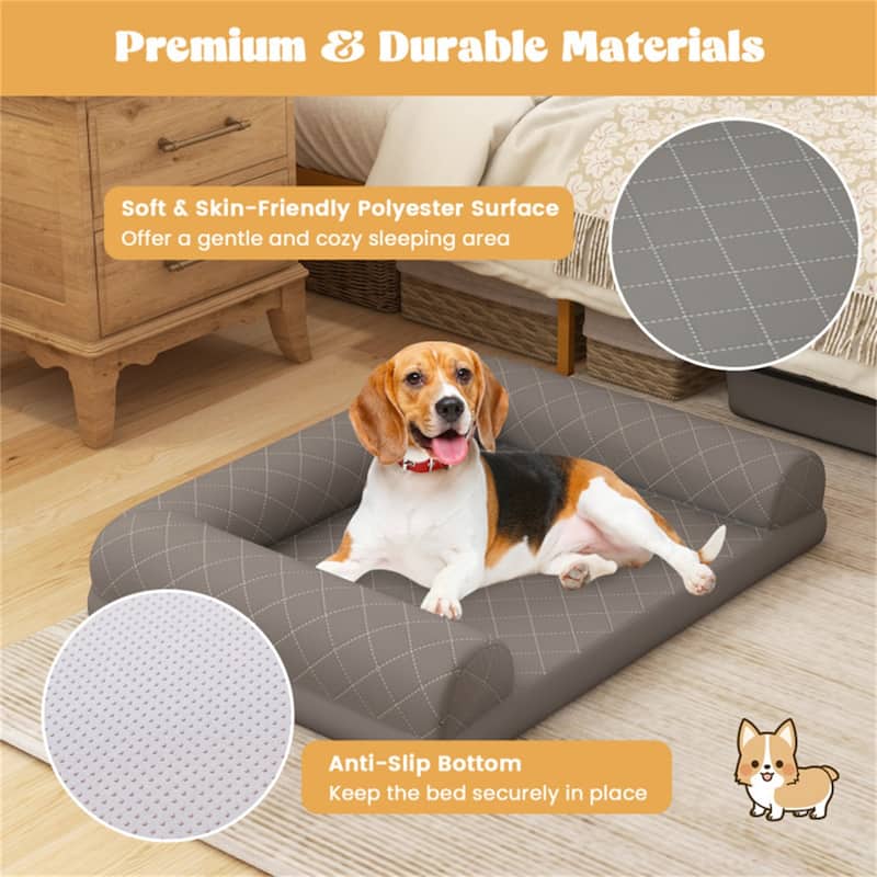 36" Orthopedic Dog Bed, Egg-Foam Dog Crate Bed With 3-Side Bolster And Removable Washable Bed Cover - 36" x 27" x 7"