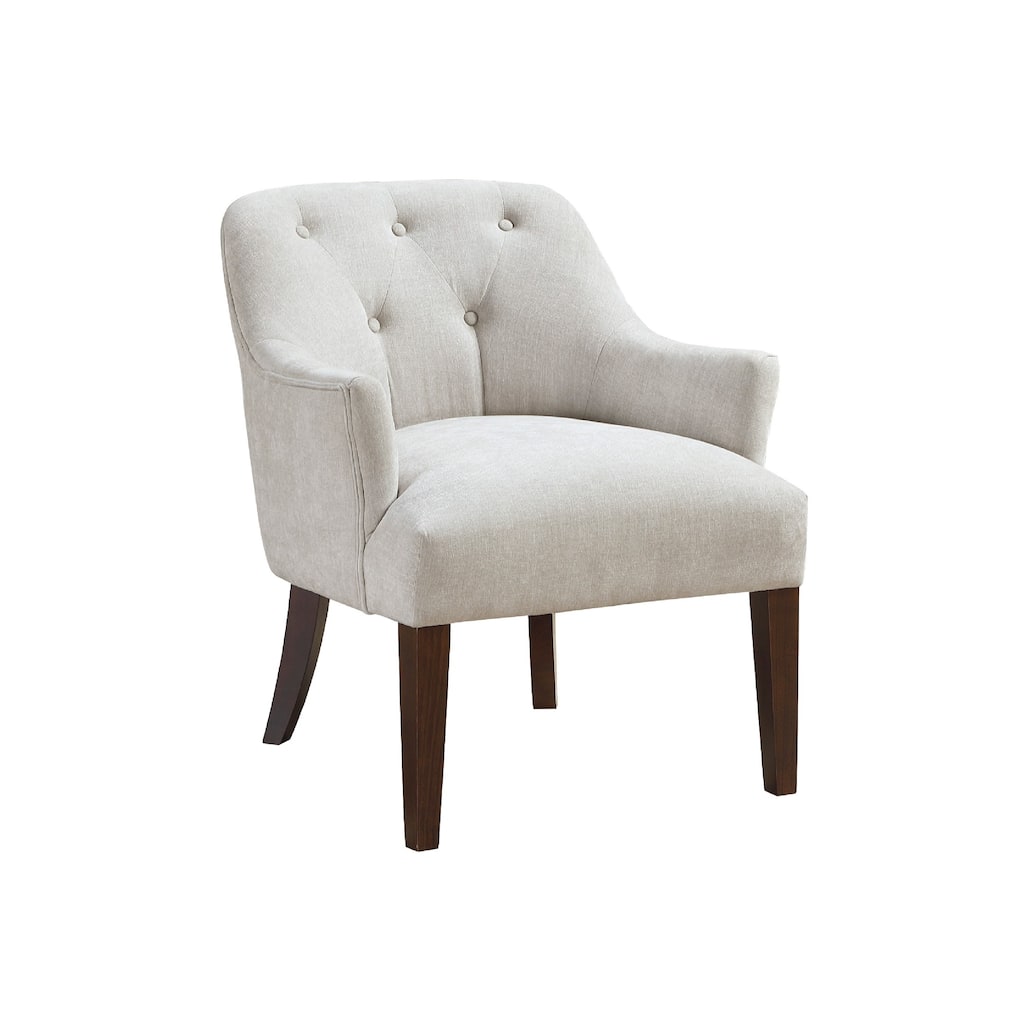 Beca Accent Armchair, Button Tufted Back, Sloped Arms, Beige Polyester