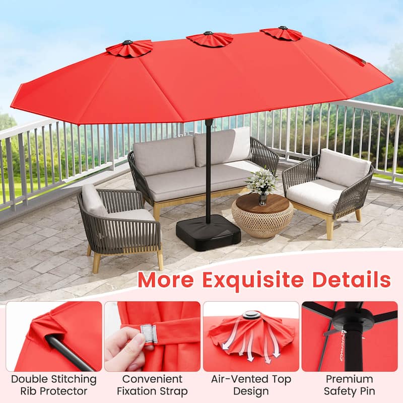 Costway 15FT Double-Sided Twin Patio Umbrella Outdoor Market W/ Crank