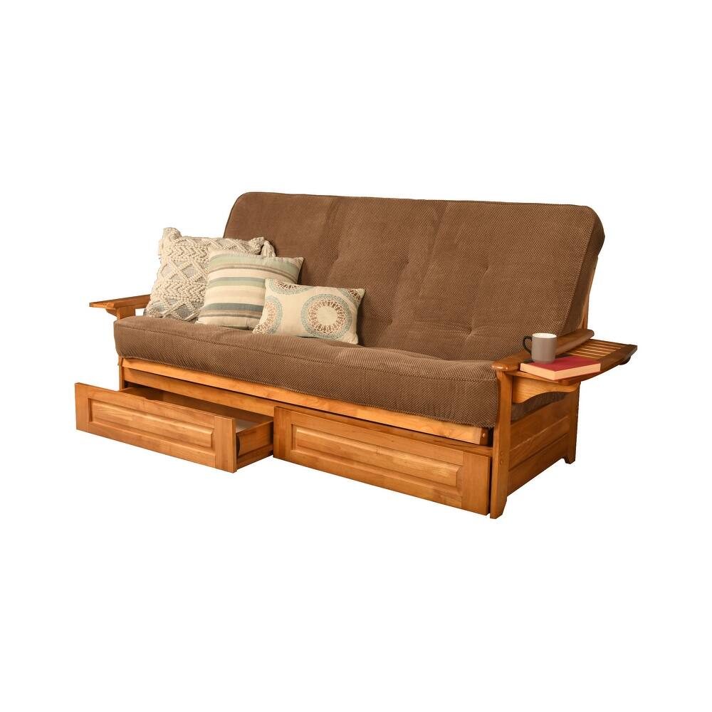 Somette Phoenix Queen-size Storage Futon Set in Butternut Finish with Marmont Mattress