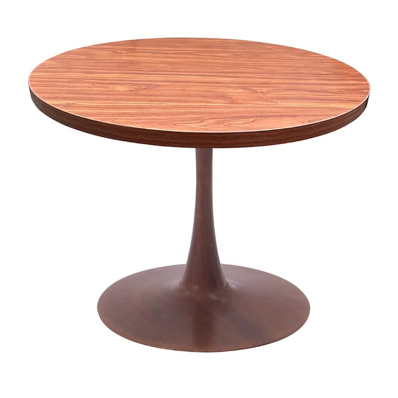 Bristol Round Dining Table 36 in. MDF Tabletop in Walnut Steel Pedestal Base for Modern Kitchen and Dining Room - Cognac Brown