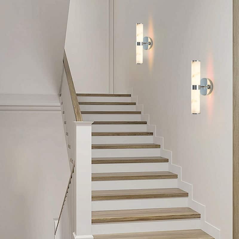 Resin Imitation Marble and Chrome Wall Sconce,Set of 2,Vertical Light Fixture for Bathrooms, Hallways(Only Indoor)