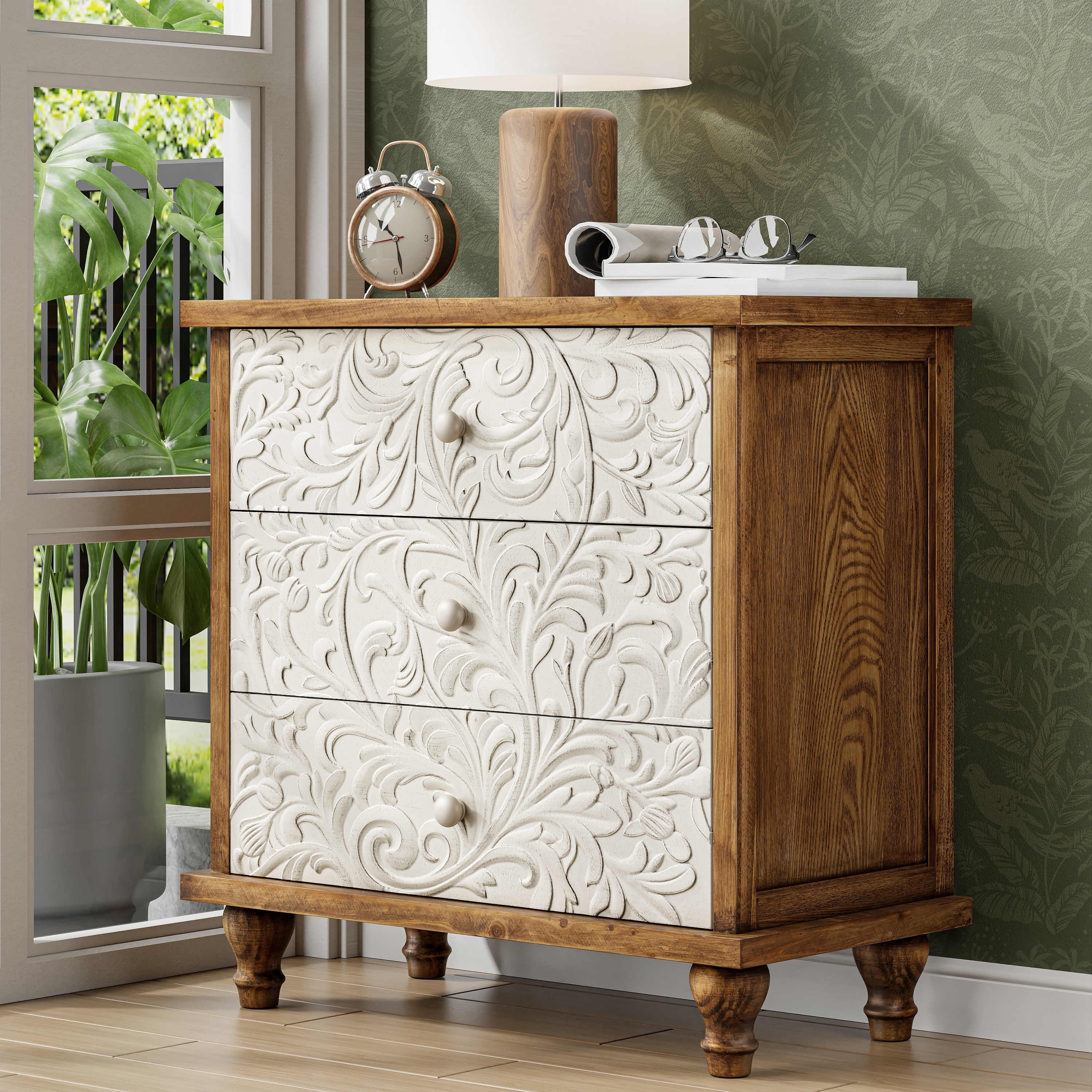 Amazon.com: JITEM Oval Nightstand W/ 3 Drawer Modern Bedside