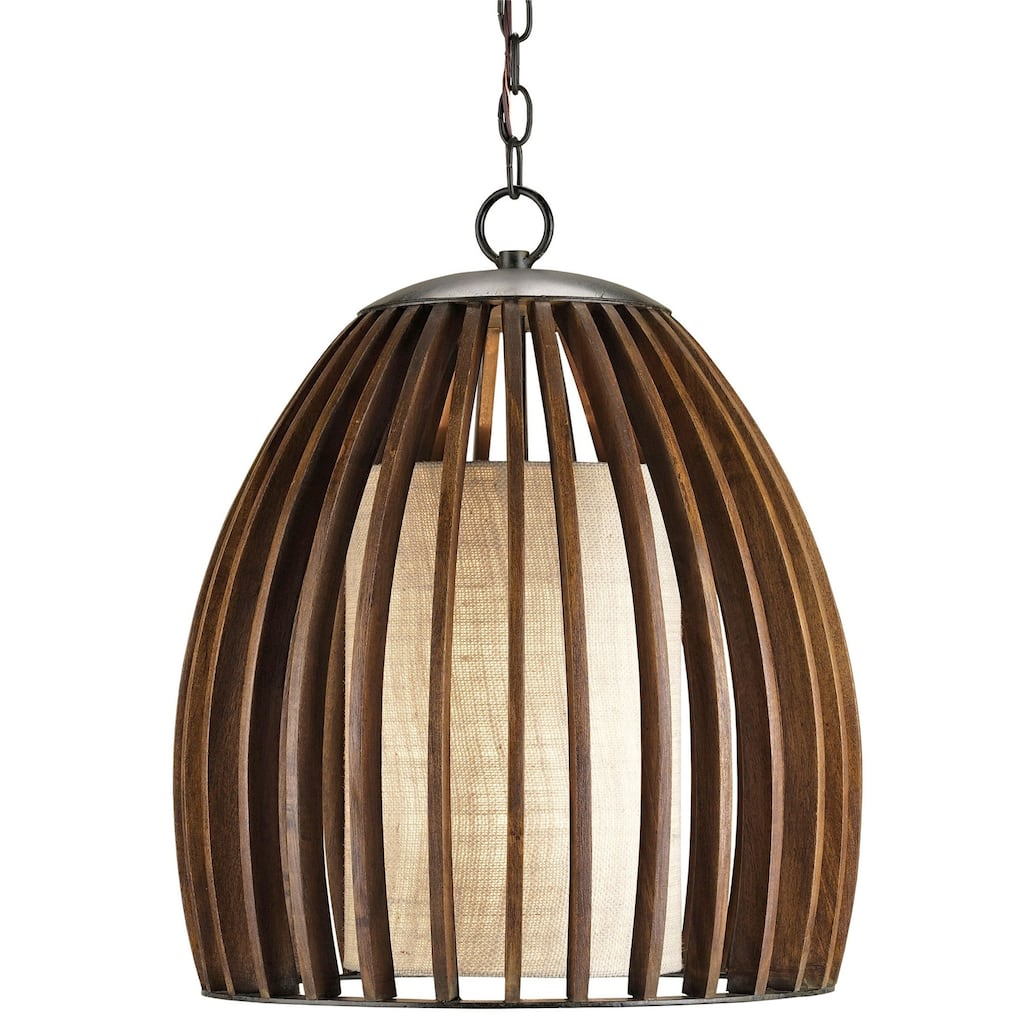 Currey & Company Carling Wood Pendant - 19"h x 17"dia