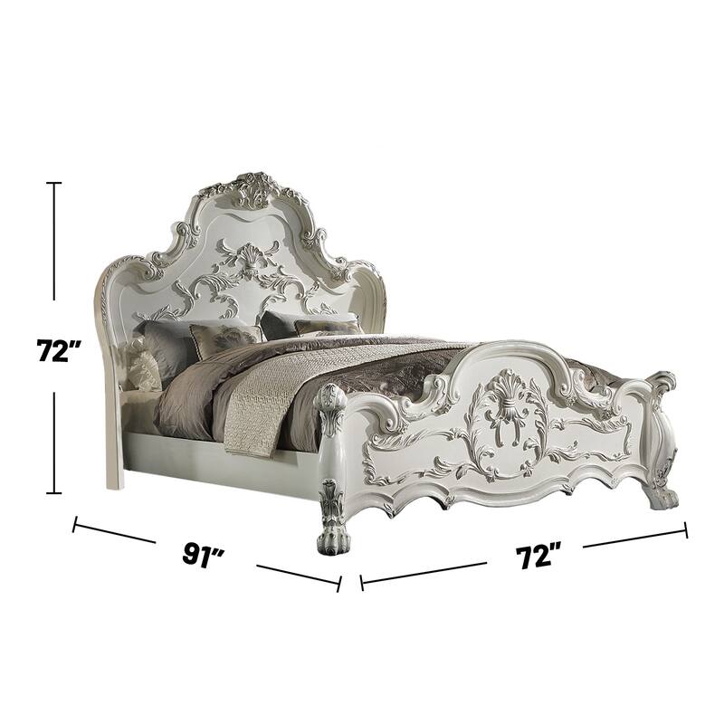 Wooden Bed with Claw Feet in Bone White