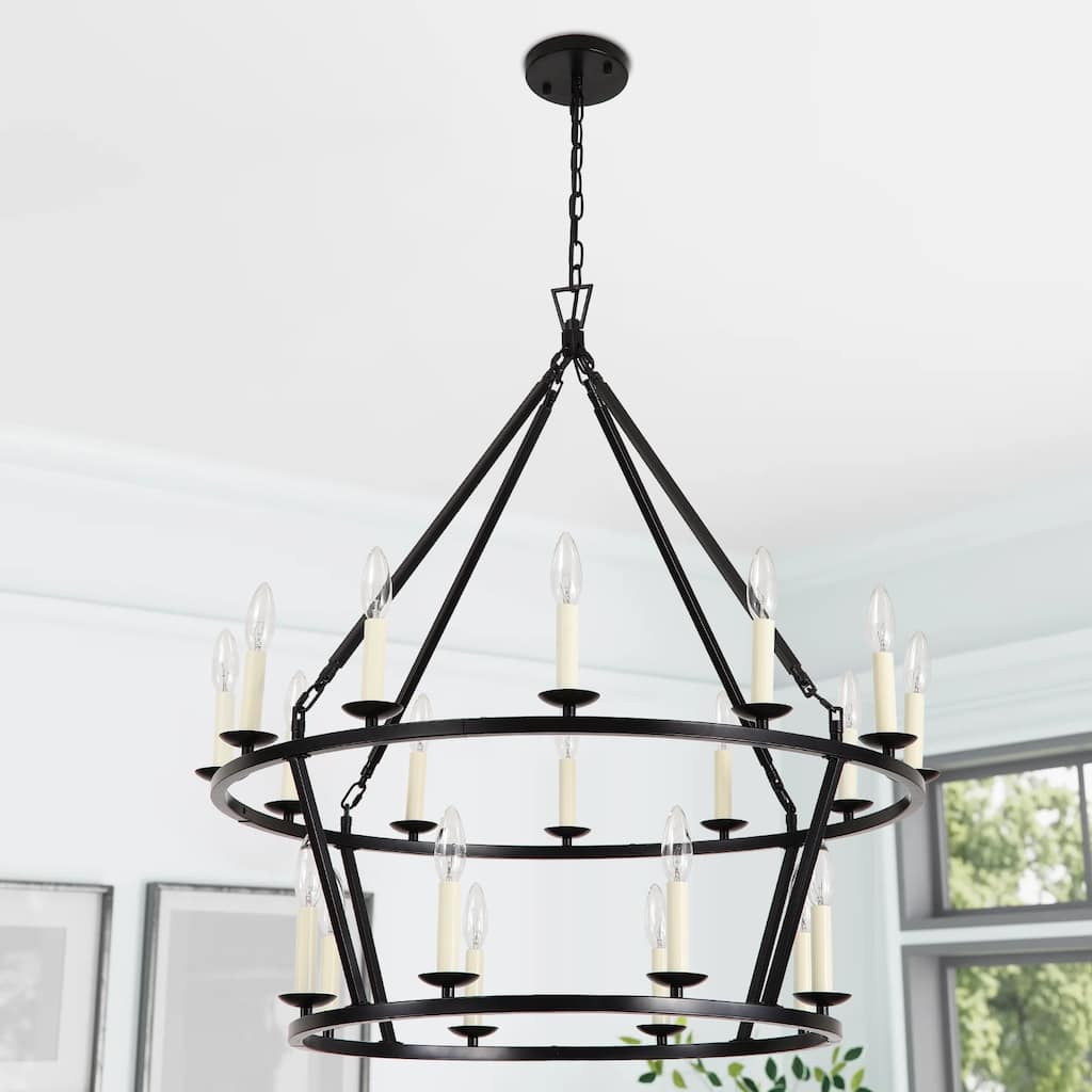 Farmhouse 20-Light Candle Style Wagon Wheel Chandelier - 33.5" x 82.5"(LxH)
