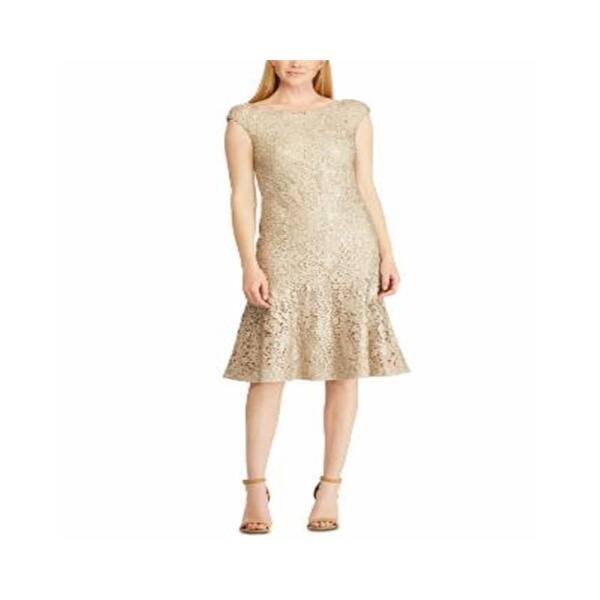 Ralph Lauren Women's Noralene Cocktail Dress Lace Drop Waist Beige Size 8 -  Bed Bath & Beyond - 40571101