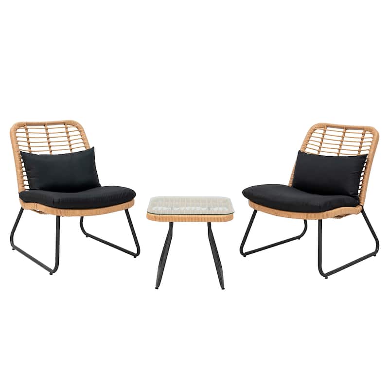 Outdoor Patio Furniture Sets Rattan Wicker Bistro Sets with Cushions (Set of 3) - 23.2"L x 29.5"W x 32.3"H