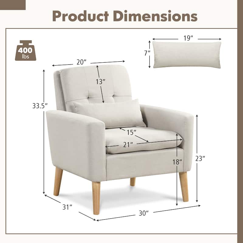Linen Tufted Accent Chair with Lumbar Pillow and Wood Legs - 30" x 31" x 33.5"