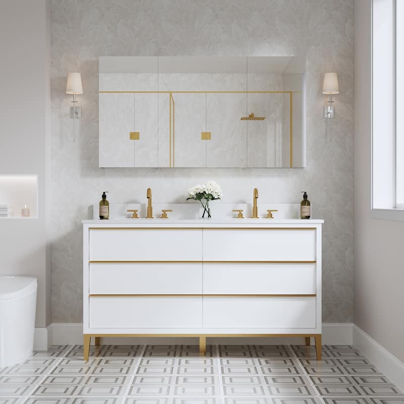 56''/64''W X 30''H Recessed Or Surface Wall Mount Bathroom Medicine Cabinet With Adjustable Glass Shelves