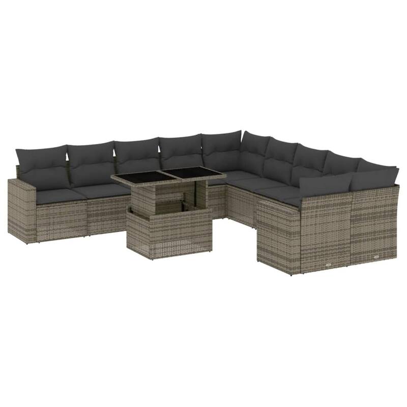 vidaXL Patio Sofa Set with Cushions Outdoor Furniture 11 Piece Poly Rattan - 21.7 x 39.4 x 28.7