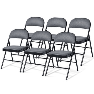Gymax Set of 6 Folding Chairs Fabric Upholstered Padded Seat Metal