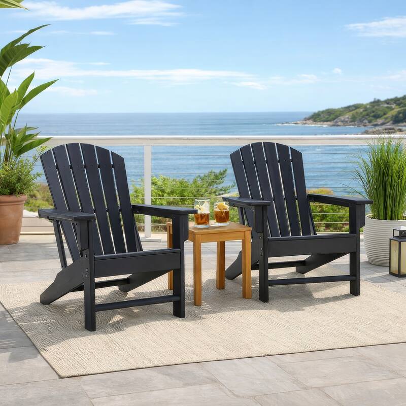 Sami 33 Inch Outdoor Chair, Slatted Design, Adirondack, Black Finish