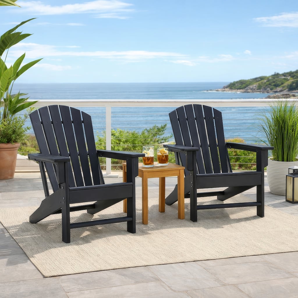 Sami 33 Inch Outdoor Chair, Slatted Design, Adirondack, Black Finish