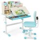 preview thumbnail 7 of 6, Gymax Blue Kids Desk & Chair Set Height Adjustable Children School