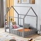 preview thumbnail 44 of 60, Kids Wood Bed, House Bed Frame with Fence-Shaped Guardrails for Teens Girls Boys, Slats are not Included