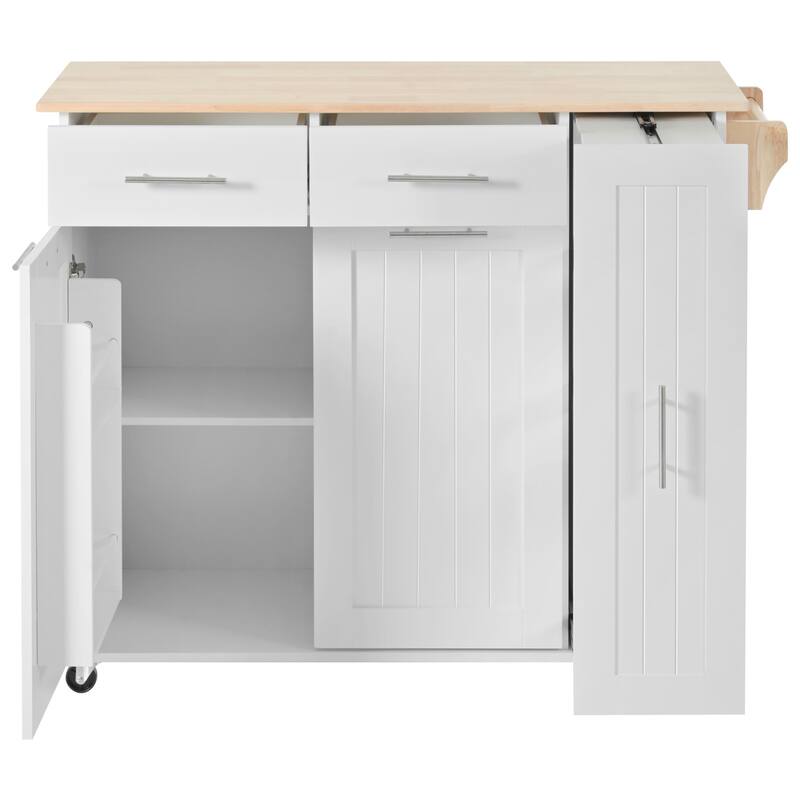 46'' Kitchen Island with Drop Leaf, 3 Tier Pull Out Cabinet Organizer, Towel Rack and 2 Drawers - 46'' x 29.5'' x 37''