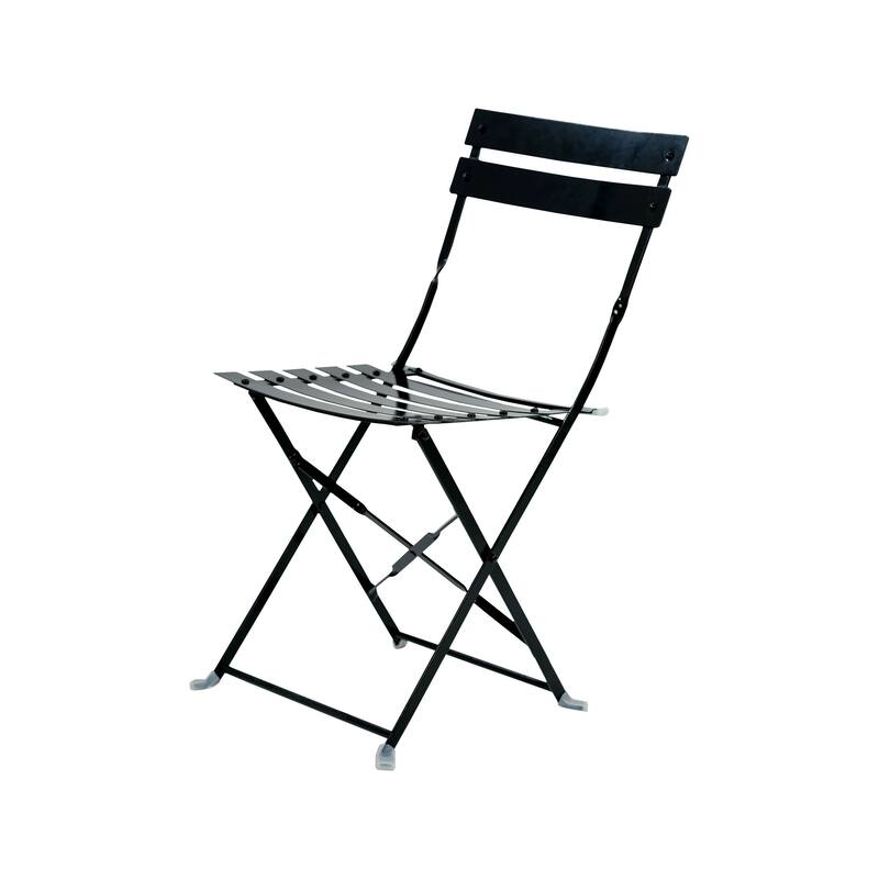 Set of Two Black Aluminum Outdoor Folding Dining Chairs