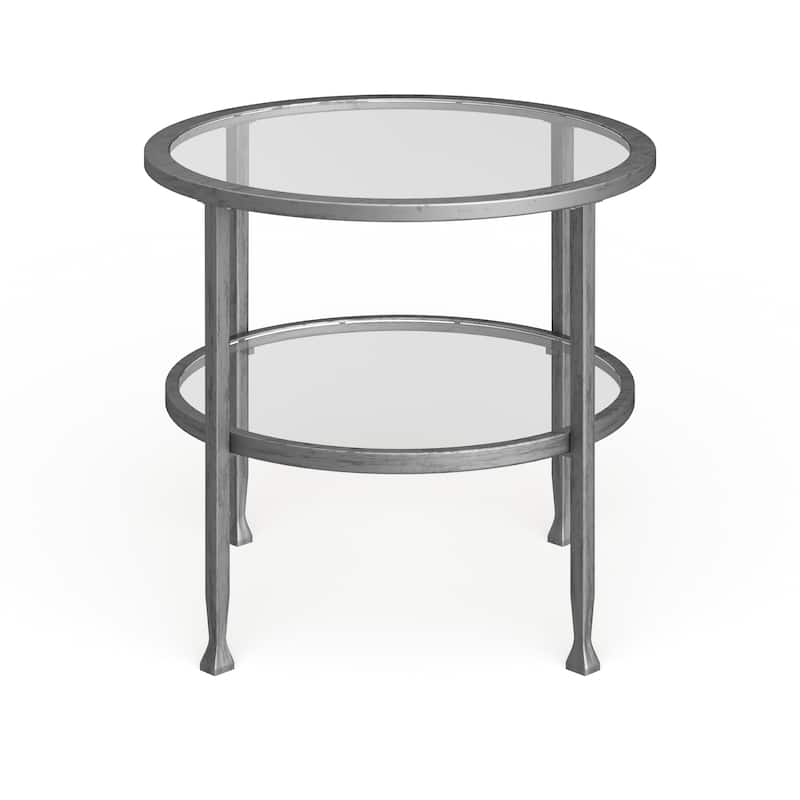 SEI Furniture Glenn Silver Metal Round Side Table with Shelf