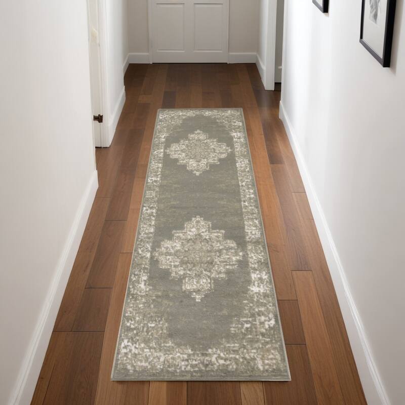 Power Loomed Distressed Durable Area Rug - 90' X '27' X '0.5 - Green/Teal - Runner