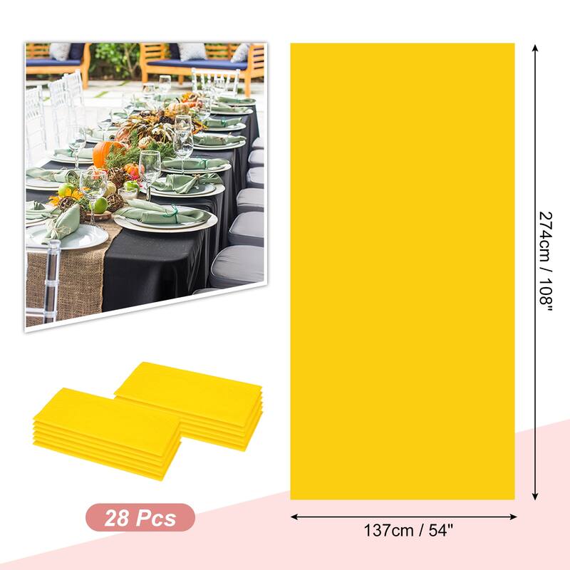 Disposable Table Cloth, 108 Inch x 54 Inch Table Runner, Pack of 28 - 108 x 54 Inch - Yellow