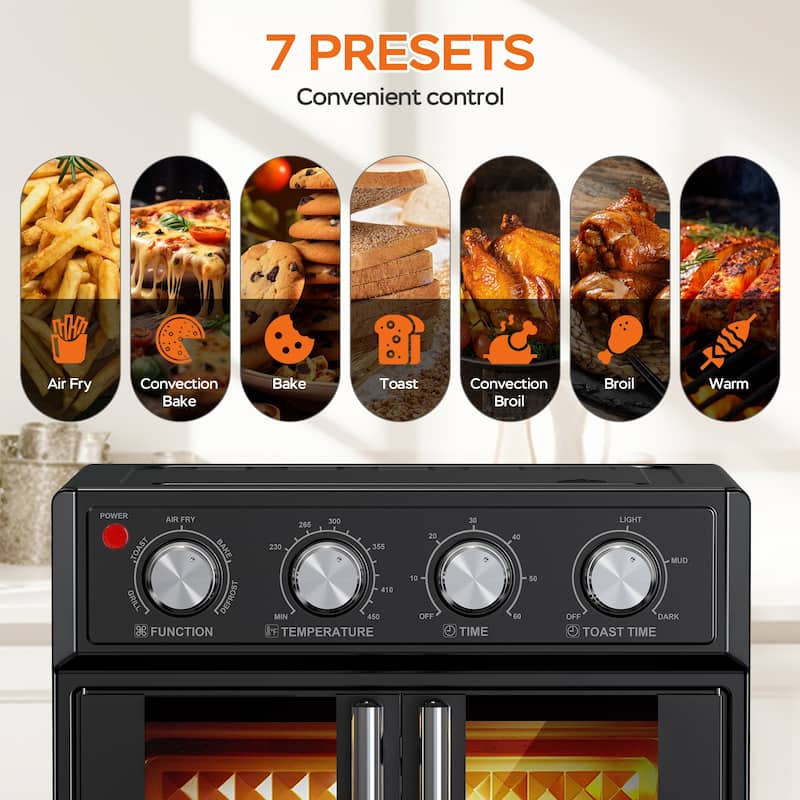 26QT Extra-Large French Double-Door Air Fryer Convection Toaster Oven, 1700W, 7 Preset Menus, 7-in-1 Multi-Function