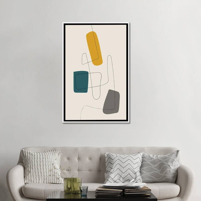 iCanvas "Minimalist Line Mustard Teal Gray" by EmcDesignLab Framed Canvas Print