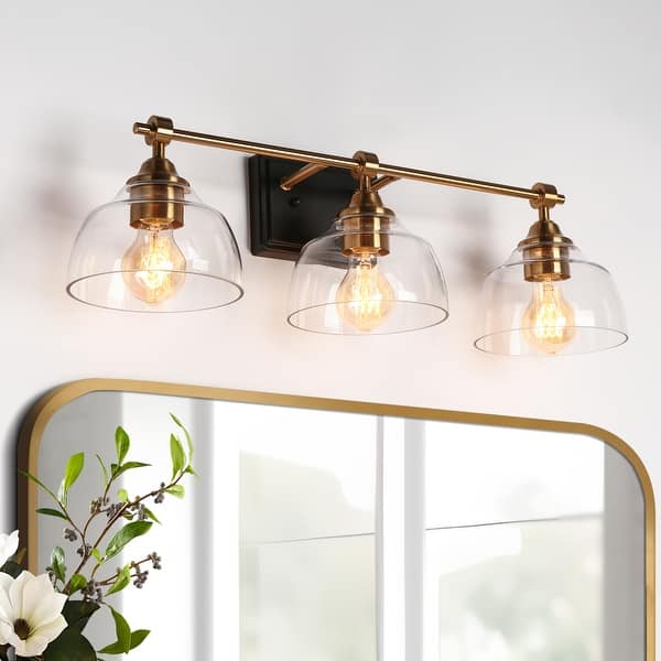 slide 2 of 39, Modern Farmhouse 1/3/4-Light Black Gold Bathroom Vanity Light Glass Wall Sconce 3-Light