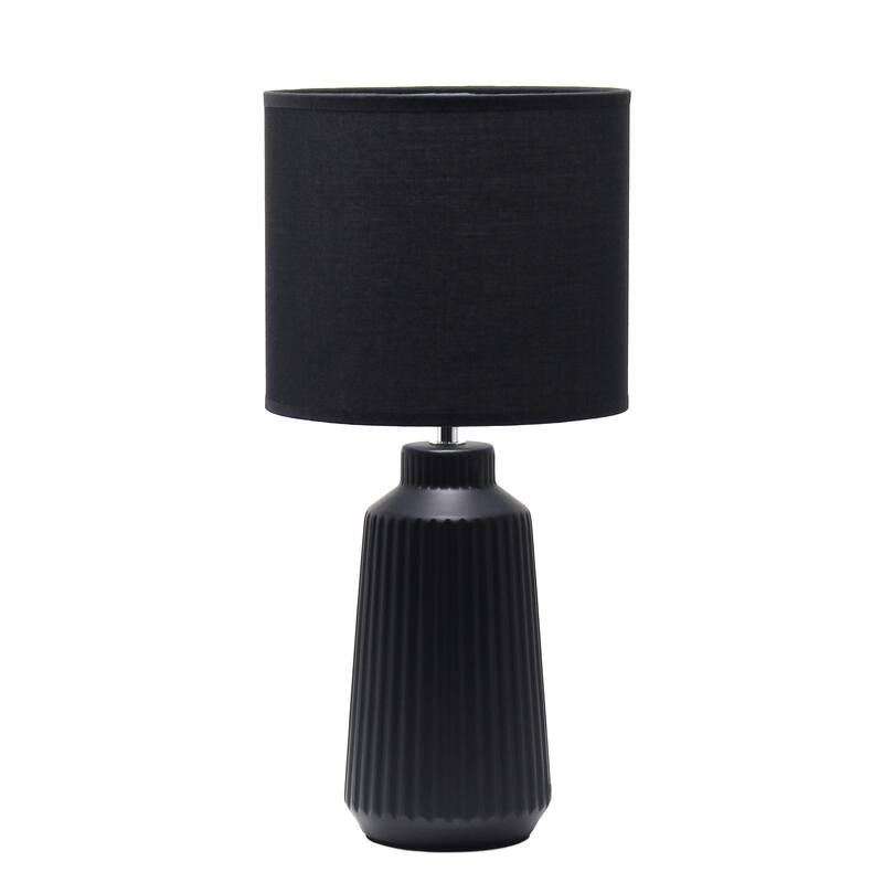 Textured Ceramic Table Lamp with Fabric Drum Shade Modern Faceted Base Compact Accent Lighting Multiple Colors - Black