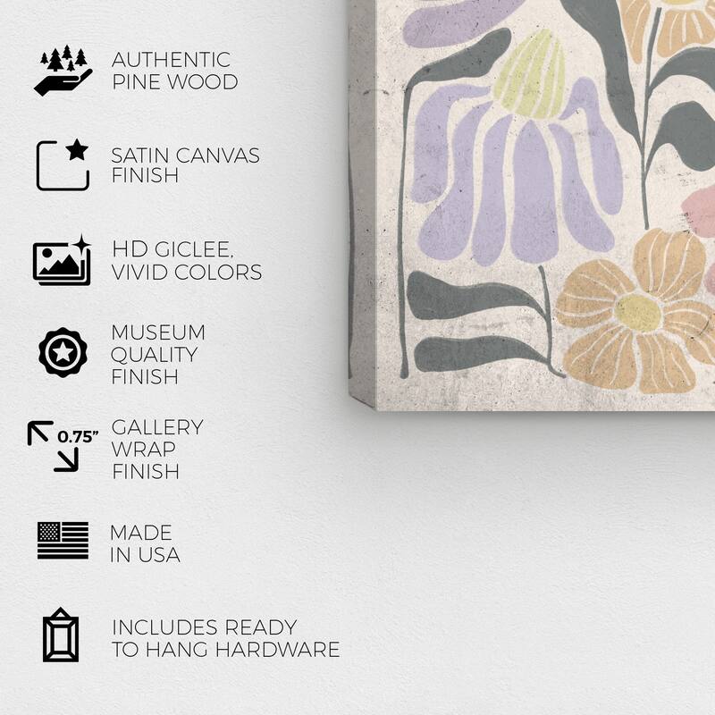 Wynwood Studio Canvas Floral and Botanical Pastel Floral Pink and Lavender Bohemian & Eclectic Wall Art Canvas Print