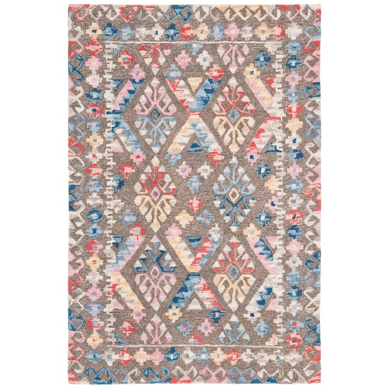 SAFAVIEH, Handmade Micro-Loop Anastazie Wool Rug - 4' x 6' - Grey/Blue