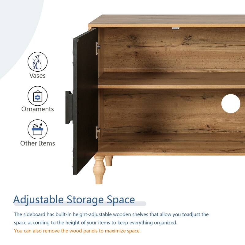 Black Carved Symmetrical Design Door And Wood Coloured Frame For TV Stand Table,Living Room,Entryway