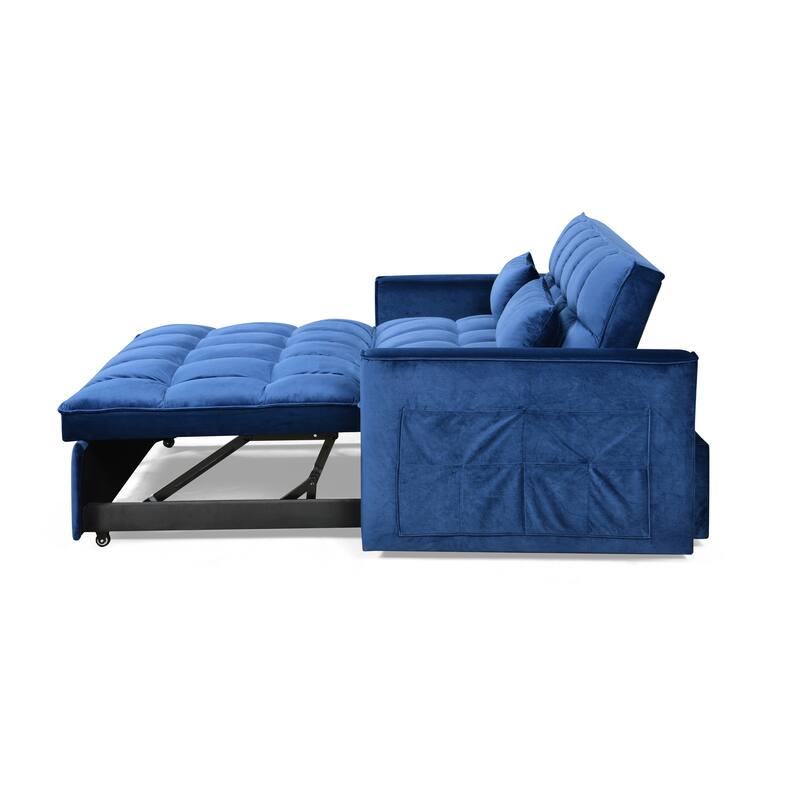 52.75" Velvet 2-Seater Sleeper Sofa with Curved Back & Cotton Padding